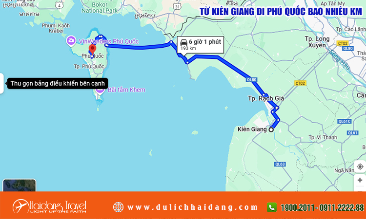 Từ Kiên Giang đi Phú Quốc bao nhiêu km