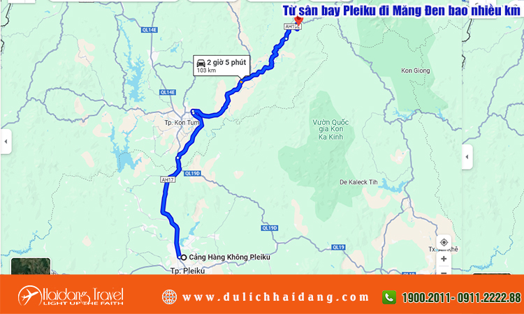 Từ sân bay Pleiku đi Măng Đen bao nhiều km