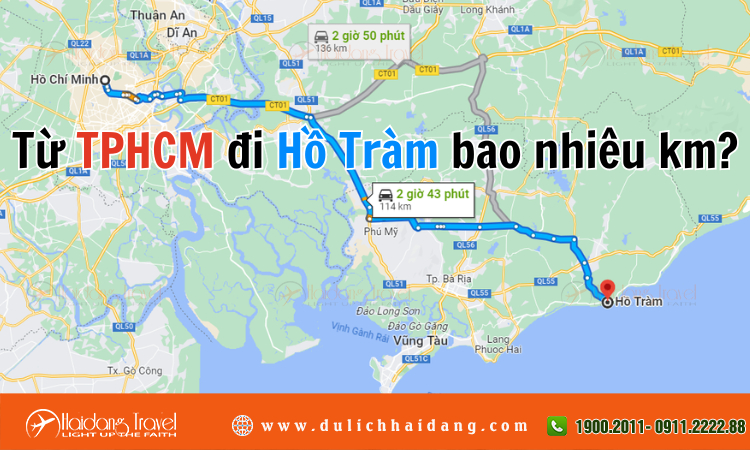 Từ TPHCM đi Hồ Tràm bao nhiêu km?